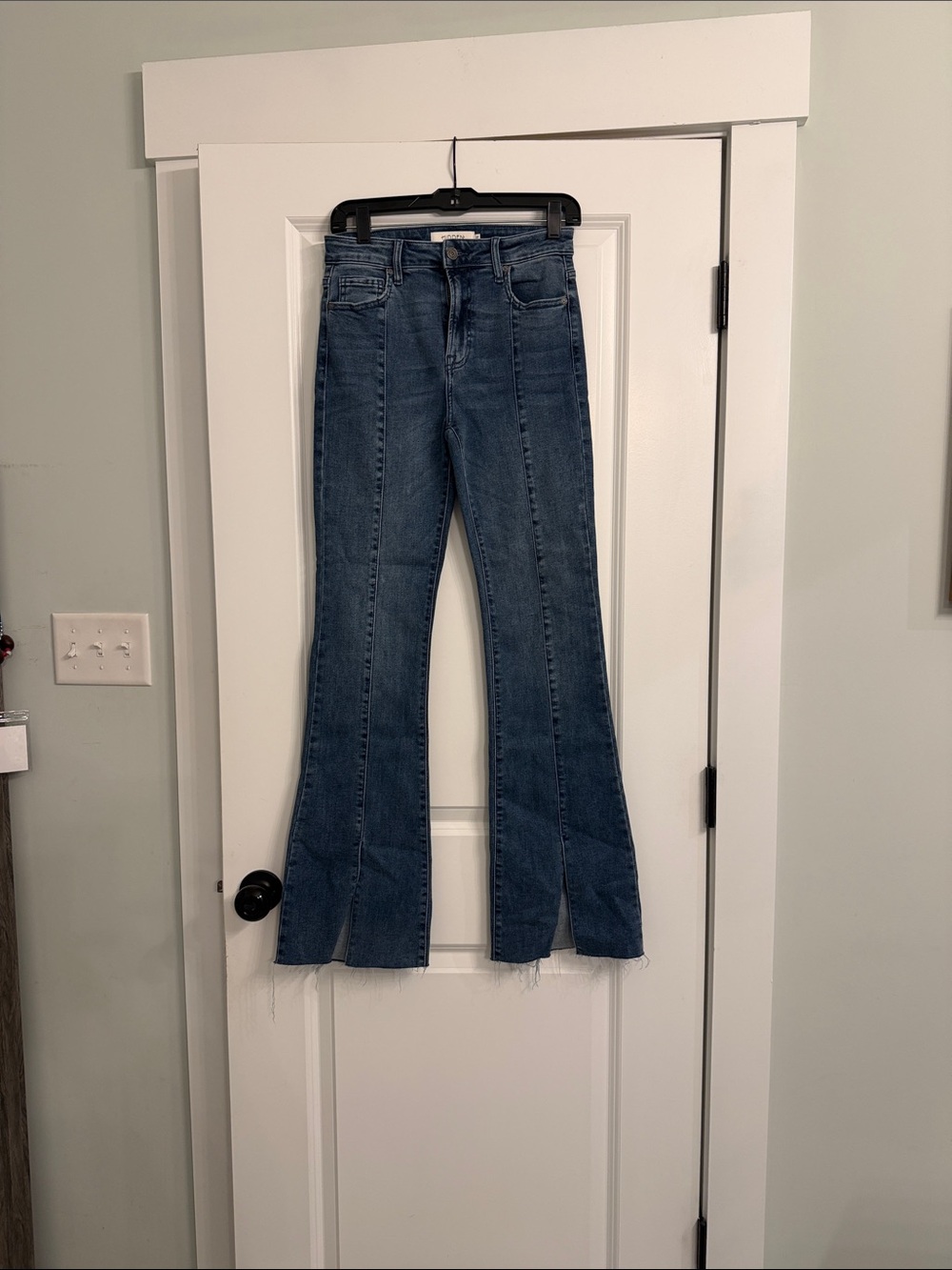 High-Rise Blue Split-Leg Flare Jeans